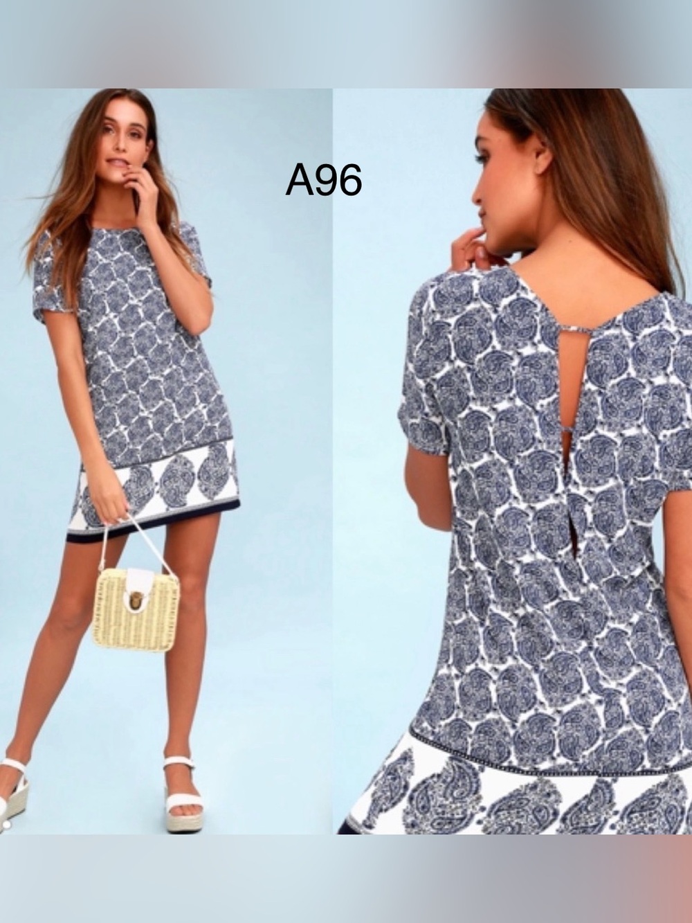 Lulu's Navy and White Printed Short Sleeve Swim Cover-Up Dress, Size Small